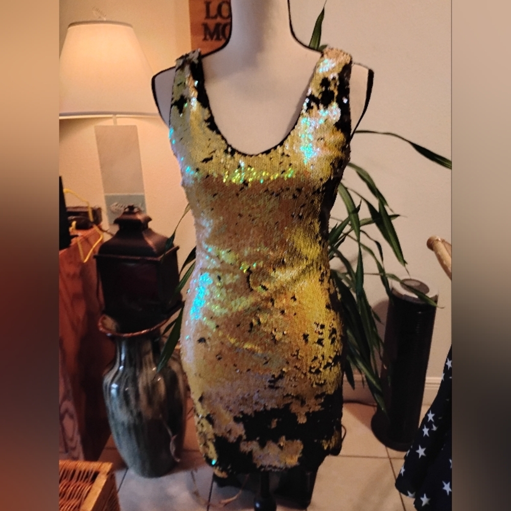 Gold and Black Sequin Dress